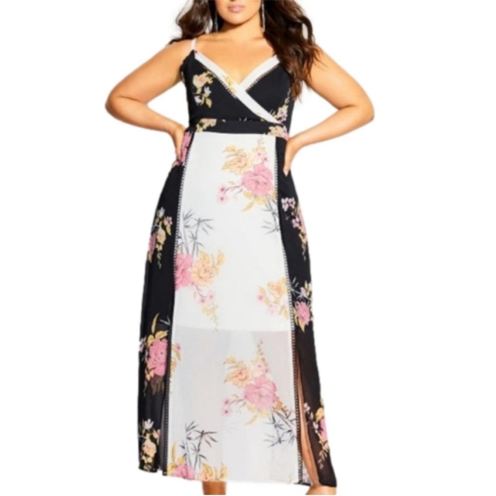 City Chic Floral Maxi Dress - Black, White, Pink